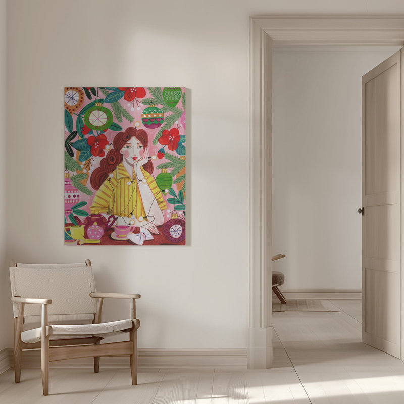 "Retro Christmas Woman", art mural sur toile tendue, H 16 po x l 12 po