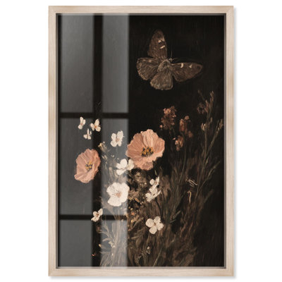 «Poppy and Moth I Shadowbox», impression botanique par Art Remedy