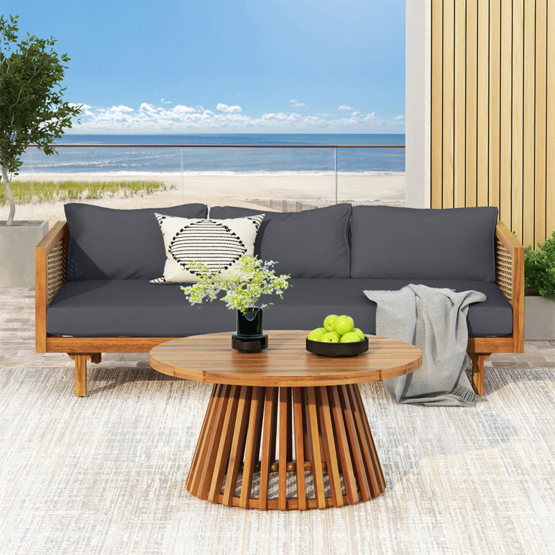 Wicker Patio Furniture Set Outdoor Rattan Sectional Sets Conversation Set - Weather-Resistant,  For Garden, Patio & Deck(With Water Resistant Thick Dark Grey Cushions)