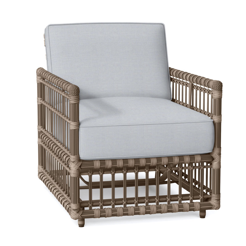 Newport N-Dura Resin Wicker Outdoor Woven Spring Lounge Chair, Welt, Newport #66 Burlap, Linen Chambray