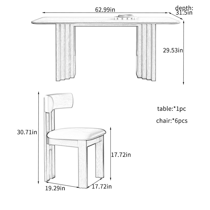 Ensemble de table de salle à manger de style médiéval durable., H 29,53 po x L 62,99 po x l 31,5 po
