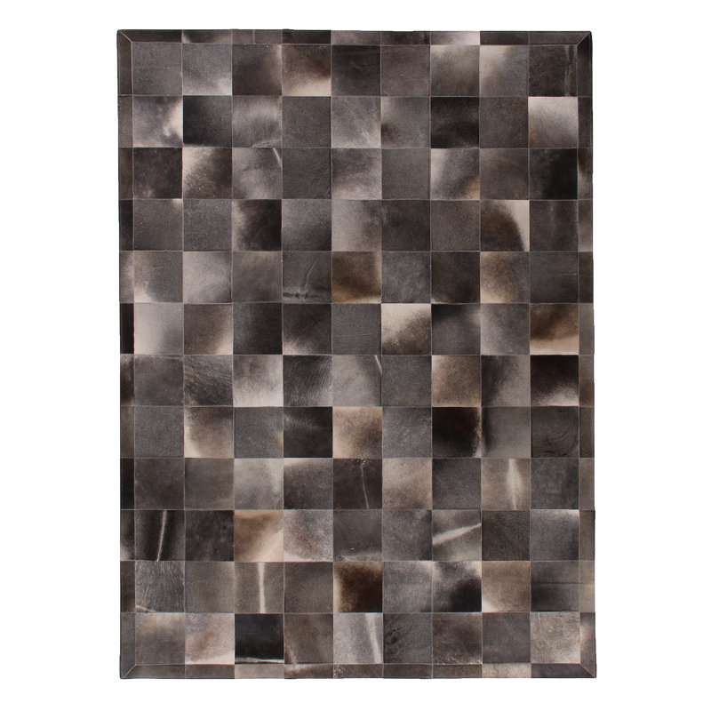 Natural Hide Cowhide Geometric Area Rug in Gray, Rectangle 11'6" x 14'6"