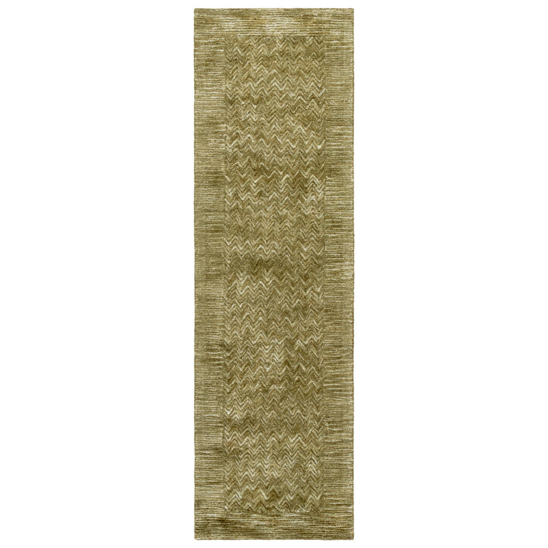 Soho 181 Hand Tufted Viscose/Wool Chevron Rug in Green, Runner 2'3" x 8'