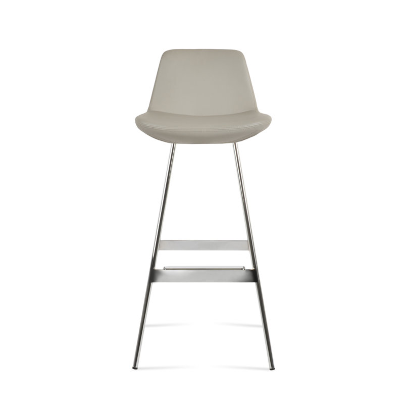 Tabouret Pera Balat, Similicuir gris pâle, Chrome chrome, Tabouret de comptoir (siège d'une hauteur de 24 p