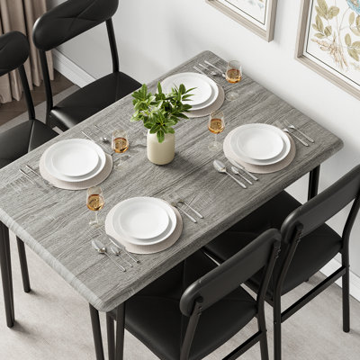 5-Piece Dining Table Set, Kitchen Dining Room Table Set, Square Table with 2 Upholstered Chairs, Space Saving Dinette, for Kitchen Dining Room Restaurant Apartment