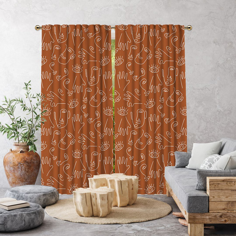 Bowlby Semi Sheer Curtain Pair, 140cm Width x 175cm Drop, Brick