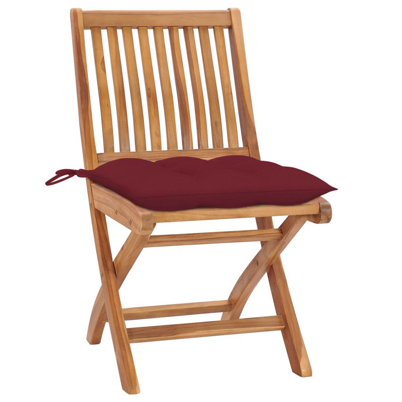 Chaise de patio en teck avec coussins, Rouge