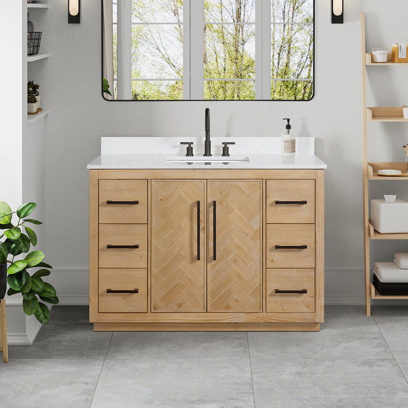 Jareth 48'' Natural Wood Single Bathroom Vanity with White Stone Top