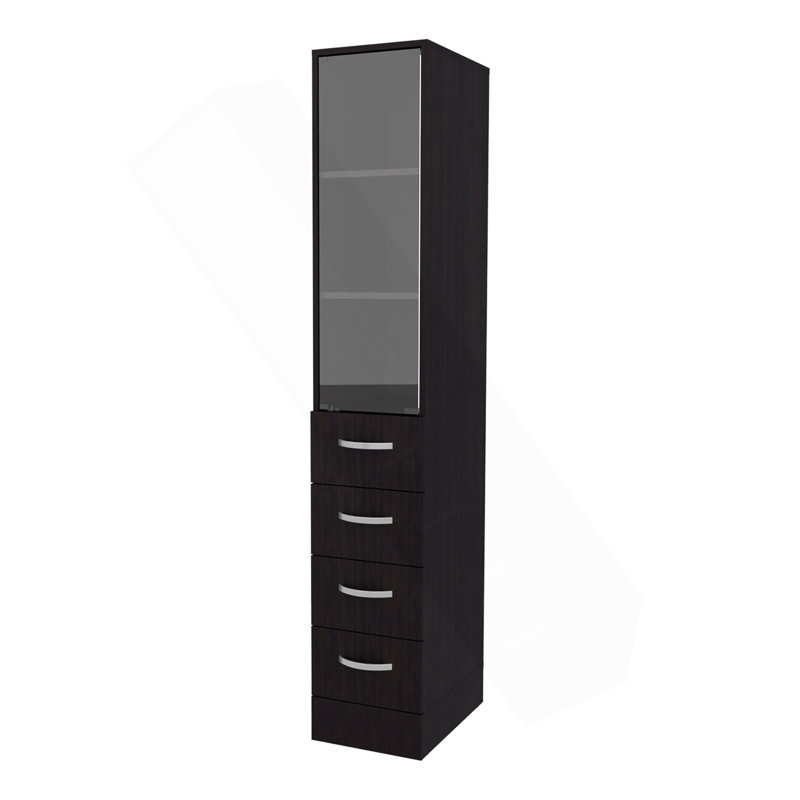 Armoire à linge de salle de bain Pieng avec porte en verre et tiroirs, wengé