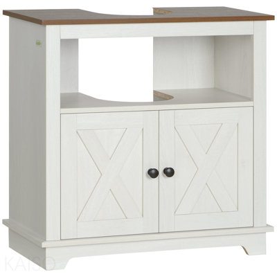 (No Sink) Farmhouse Under Sink Bathroom Cabinet, Pedestal Vanity Storage Cabinet With Double Doors And Storage Shelves, Bathroom Organizer, White