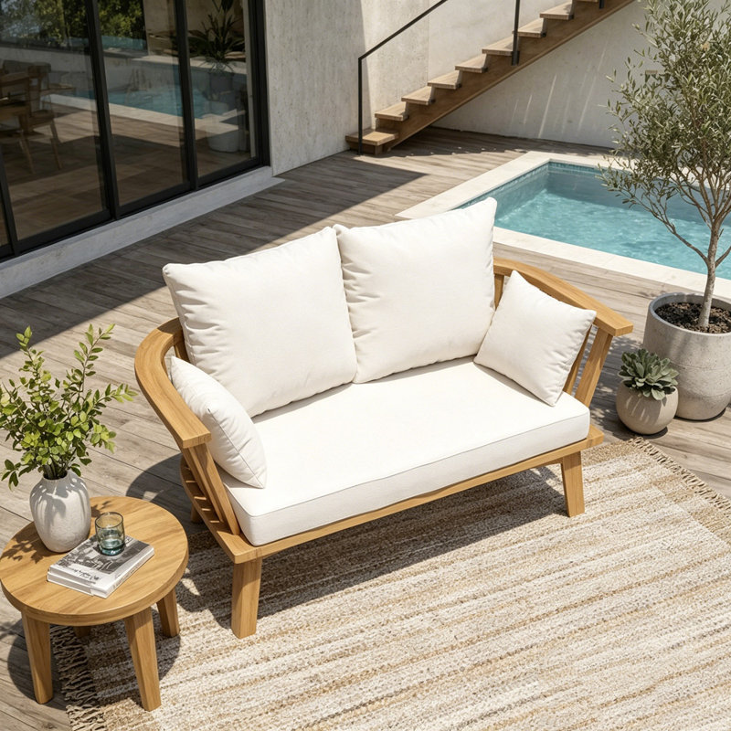 Causeuse d'extérieur en bois avec coussins