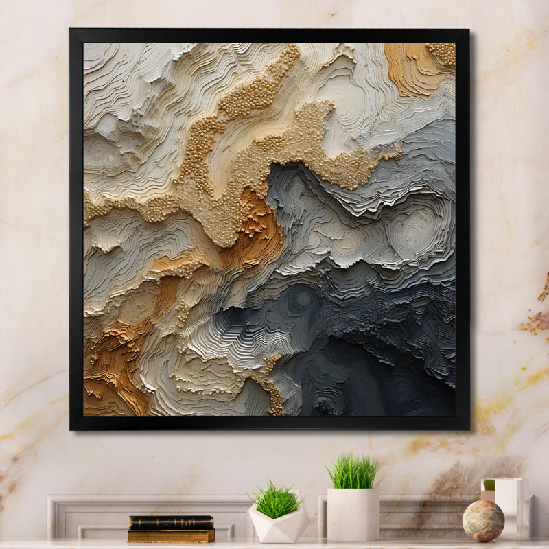 Or et spirale de rivière beige - impression, Cadre simple noir, H 24 po x l 24 po x P 1 po