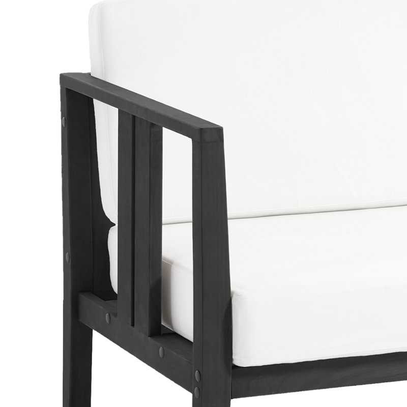 Junco Solid Wood Teak Outdoor Loveseat With Cushion And Arms, Beige, Black