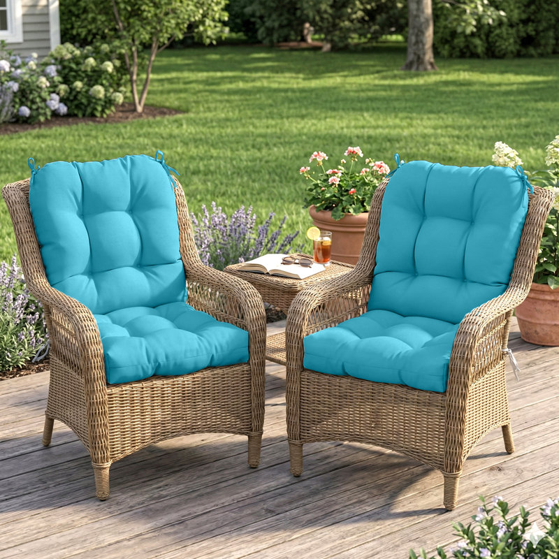 Outdoor Replacement Cushion Set Deep Seating Seat / Back Cushions with Ties (Set of 2), Blue