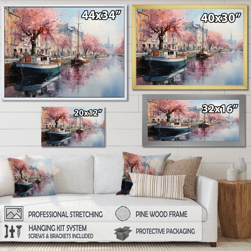 " Denmark Canal Reflections ", 24" H x 32" W x 1" D, Black Floater Framed