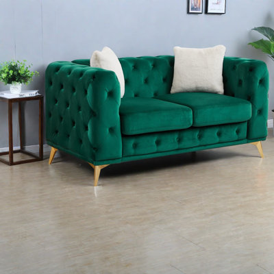 Compression Sofas, Green Velvet 61 Inch Modern Chesterfield Home Couch