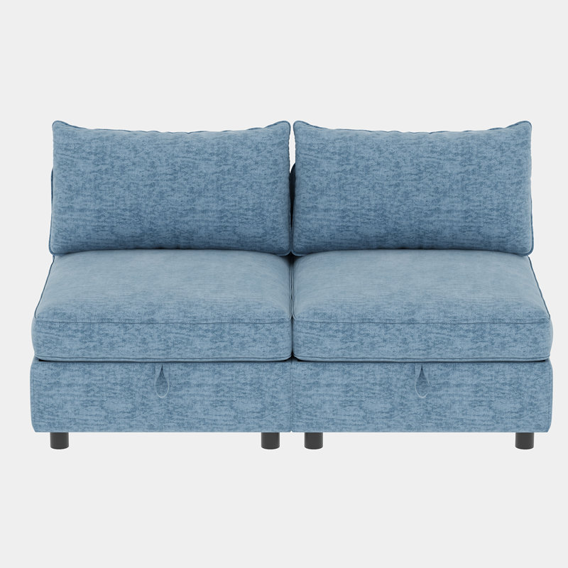 Hamza Chenille Upholstered 2-Seater Sectional Sofa with Storage, Antique Blue Chenille