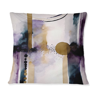 Abstrait géométrique mauve et doré II - Coussin décoratif à imprimé géométrique abstrait