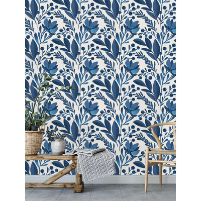 Blue Flowers Peel And Stick Wallpaper