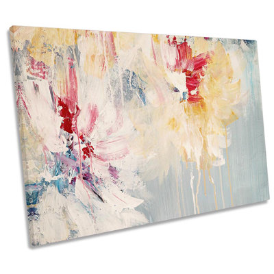 Abstract Floral Cream Red - Wrapped Canvas Print