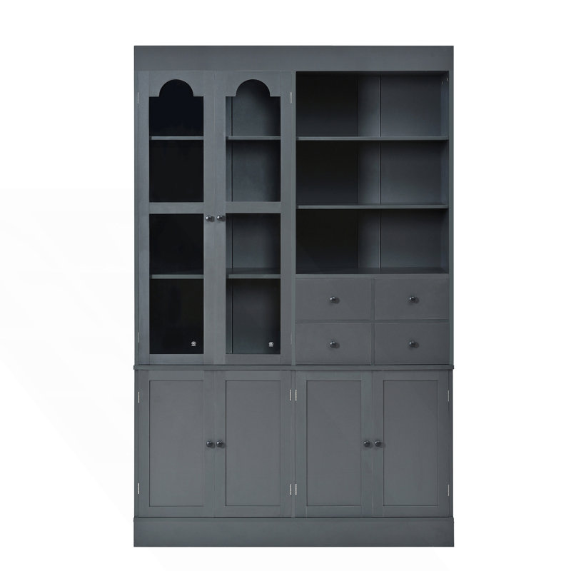 Buffet autoportant avec huche, grand garde-manger avec 4 tiroirs, Gris