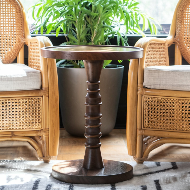 Threaded Drink Table Light Blue, Natural