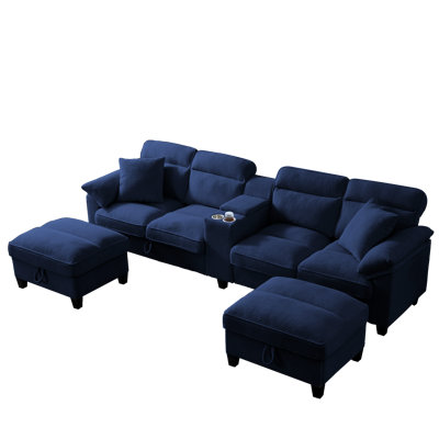 Corduroy U - Shaped Sectional Sofa With Storage Ottomans & USB - C Port - Modern Cloud Couch