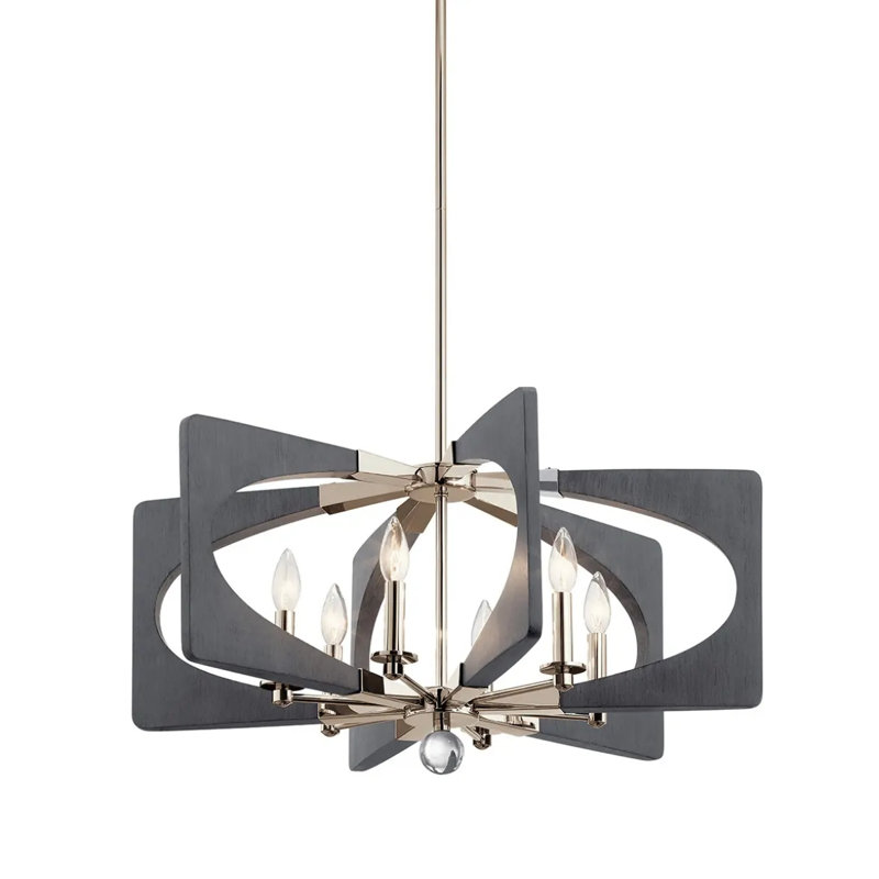 Lustre moderne Alscar de 28 po W à 6 lumières, fini gris bois flotté, par Kichler