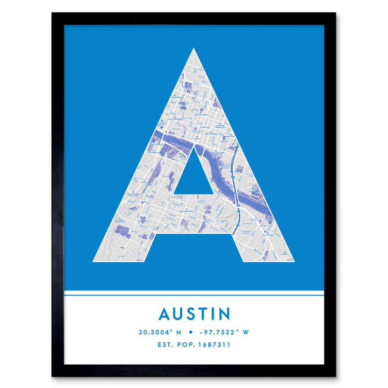 Austin City Map Austin Blue - Single Picture Frame Typography