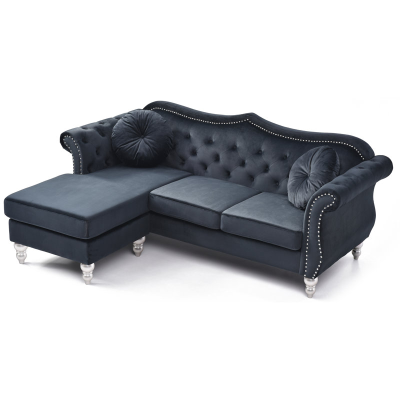 Hollywood Velvet L-Shaped Sectional Reversible, Black