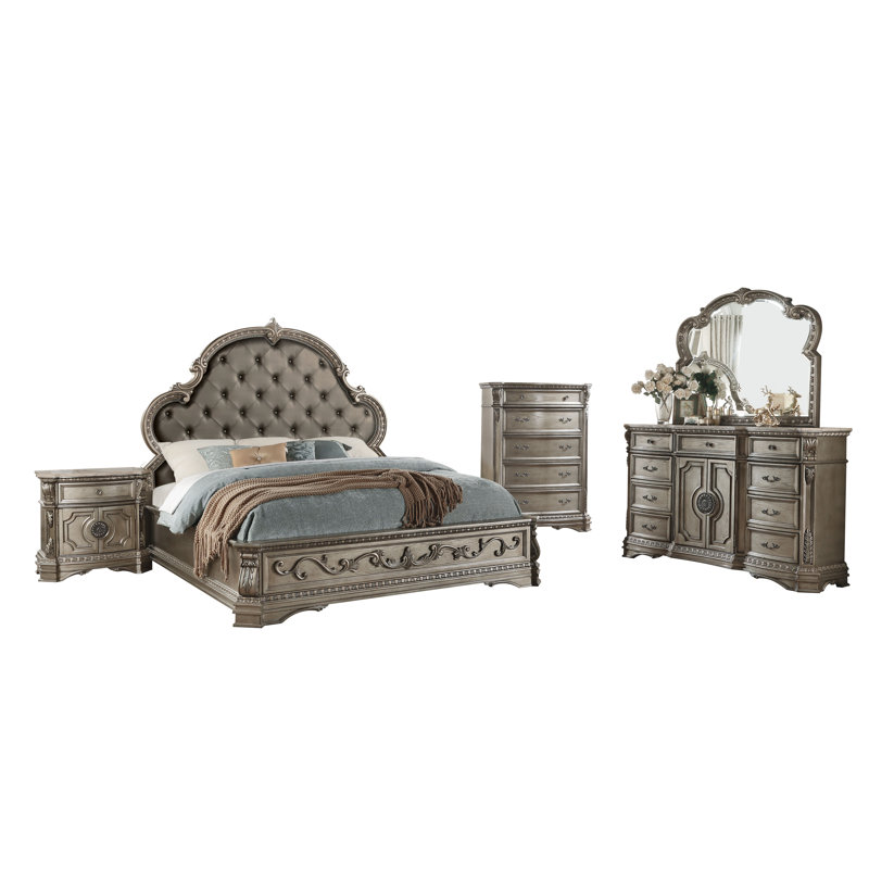 Antique Silver Marble Top Nightstand with Carved Feet