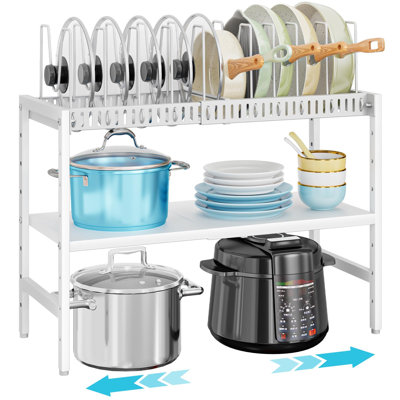 Organisateur de casseroles et poêles à 2 niveaux à placer sous un meuble, extensible, noir