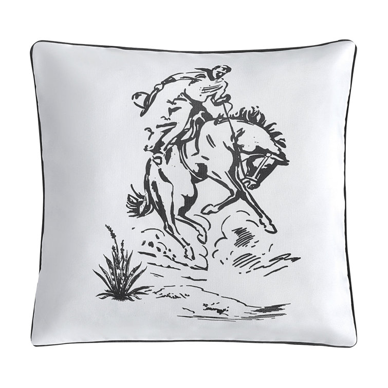Lanty White/Black Bronc Rider Western Rustic Farmhouse 20x20 inch Indoor/Outdoor Pillow August Grove
