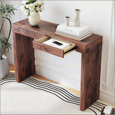 Elegant Natural Walnut Wood Grain Bar Table With Double Drawers, Perfect For Modern Home And Bar Counter Use