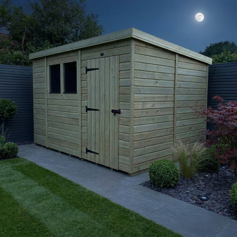 Total Sheds 10ft x 8ft Pent Garden Shed - Single Door - With Windows - Pressure Treated Timber - UK Manufactured