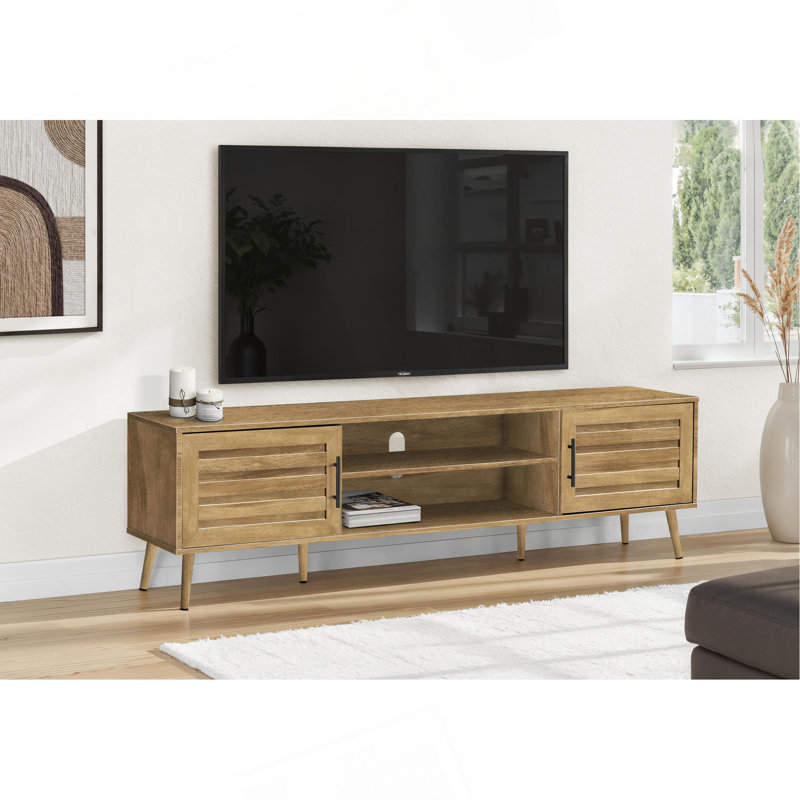 Meuble télé, console de 72 po, meuble multimédia, meuble de rangement, Walnut