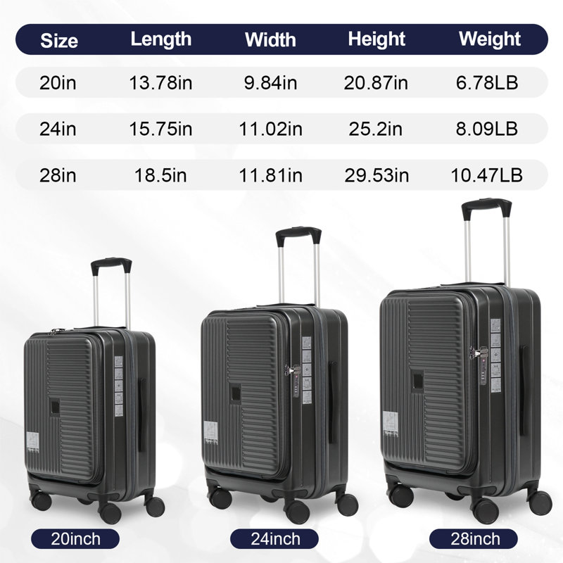 Luggage,with front opening,TSA approved lock,hardshell suitcase, Gray