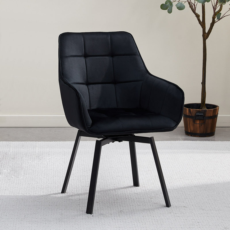 48cm H Velvet Upholstered Metal Armchair, Black
