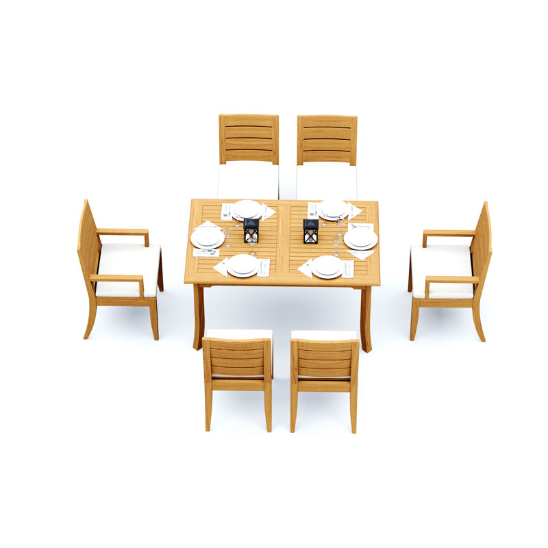 Ensemble de salle à manger 7 pièces en bois de teck de qualité A: table rectangulaire de 60 po et 6 chaises Atnas (2 et 4 chaises sans accoudoirs) # 11AT1302