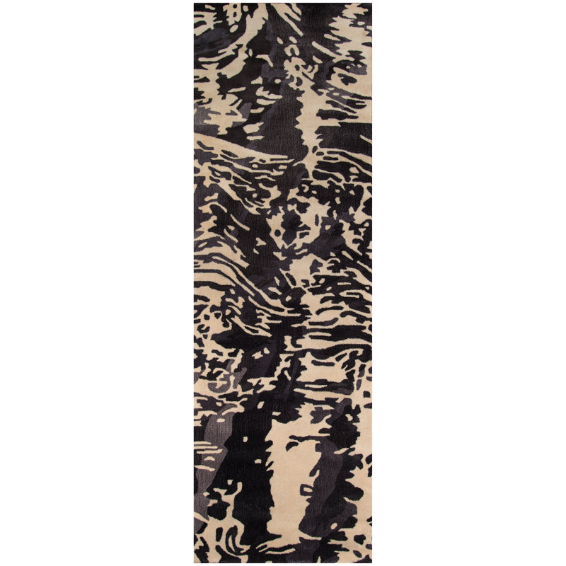 Tapis gris anthracite en laine touffeté à la main Ayano, Tapis de couloir 2 pi 6 po x 8 pi