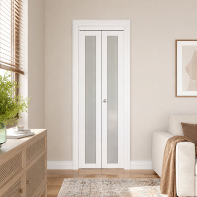 Frosted Glass 1-Lite Primed Bi-Fold Closet Door