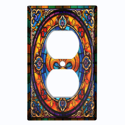 Couvercle de plaque d'interrupteur en métal; Bascule à 4 bandes standard des États-Unis - image imprimée du vitrail Fleur de lis