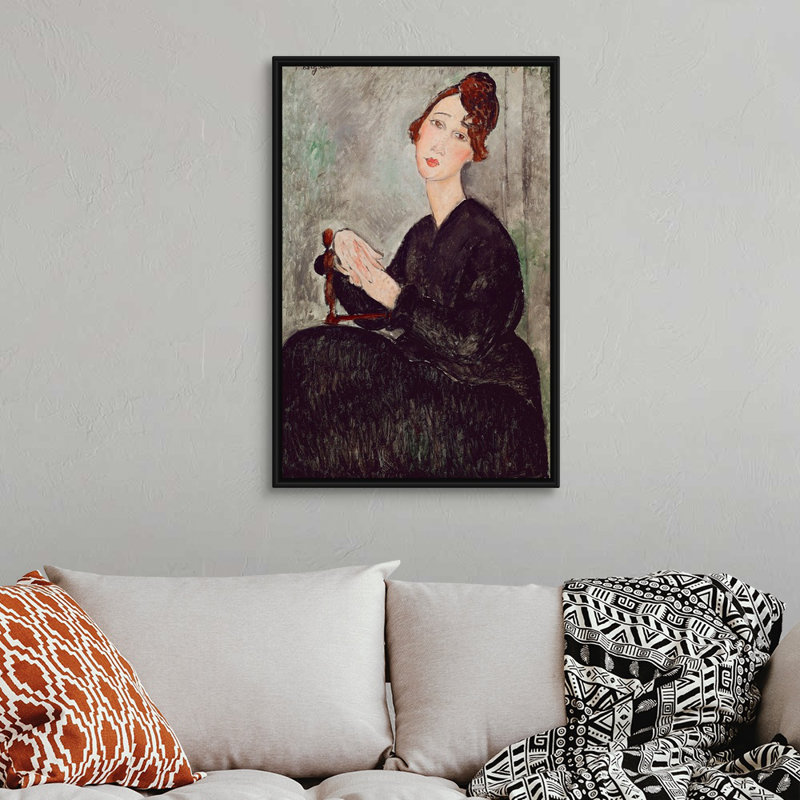 Portrait de Dedie Hayden (DH), femme vêtue de noir à l'expression mélancolique, par Amedeo Modigliani, reproduction d'art sur toile