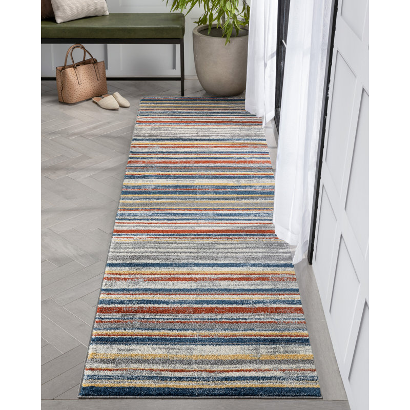 Leona Striped Synthetic Area Rug, Runner 80 x 300cm