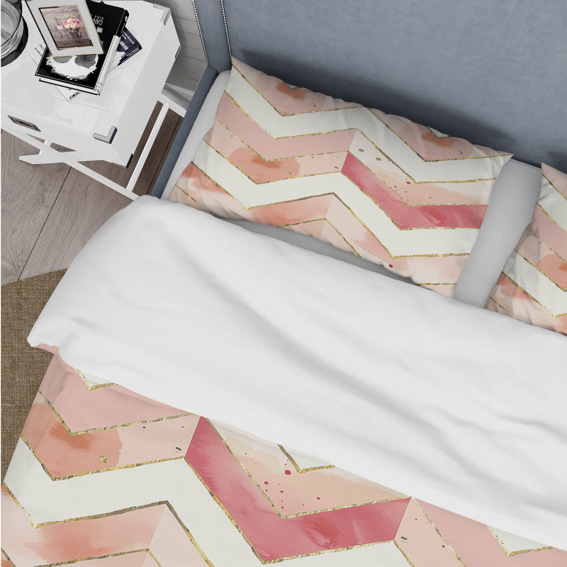 Ensemble de housse de couette Golden Chevron I - Midcentury, Housse de couette simple + 2 taies décoratives st
