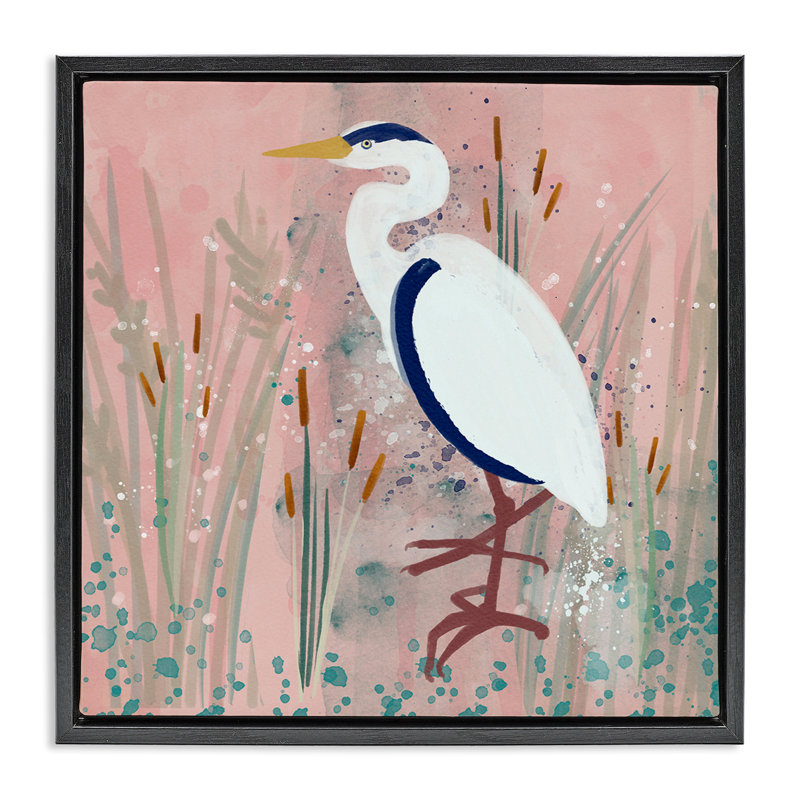 «Coastal White Bird» par Juliet Rose Philips, Cadre flottant noir de jais, H 18 po x l 18 po x P 1,7 po