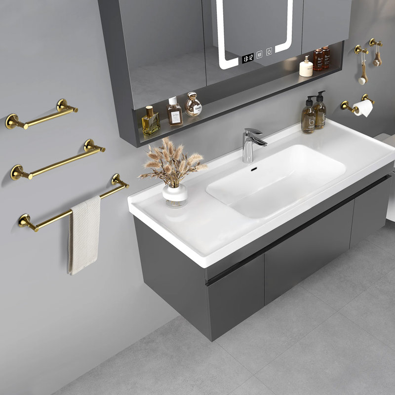 6 - Piece Bathroom Hardware Set, Brushed Gold, 3" H x 22" W x 3" D