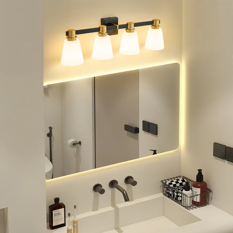 Luminaire de meuble-lavabo avec abat-jour opale Parker, Noir mat / Or, 4