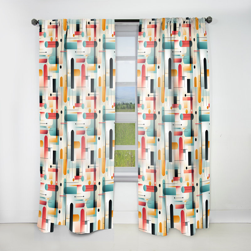 Green and Pink Geometric Gridlock - Abstract Curtain - Velvet Room Darkening - 1 Panel, 52" W x 90" L
