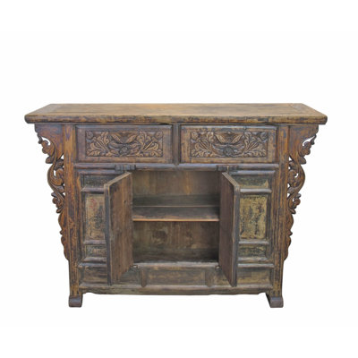 Carved Elm Dual-Drawer Cabinet